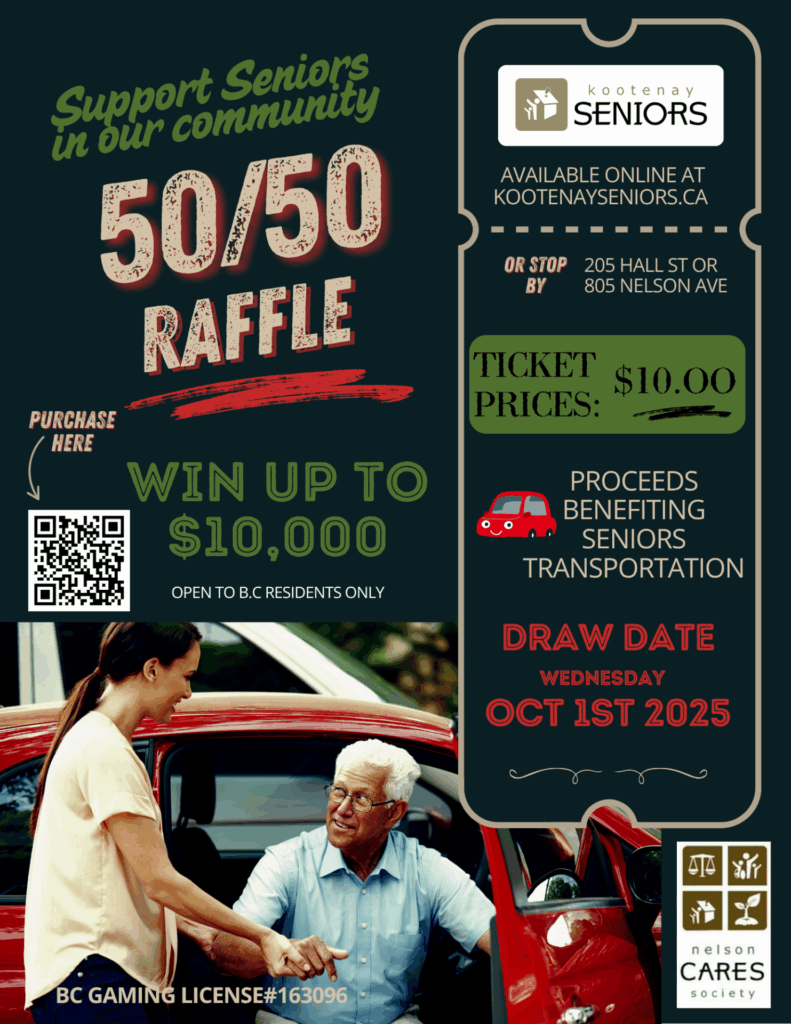 Support local seniors through Kootenay Seniors’ 50/50 Raffle