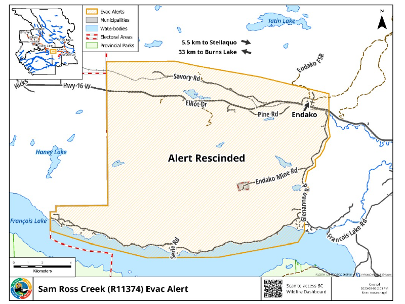 Sam Ross Creek wildfire evacuation alert rescinded