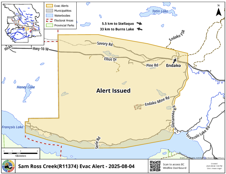 Evacuation alert issued near Sam Ross Creek wildfire