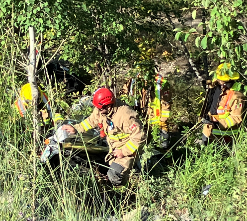 Motorcyclist falls down steep embankment