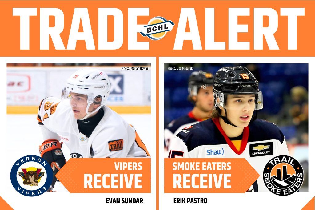 Trail Smoke Eaters deal Evan Sundar for Erik Pastro