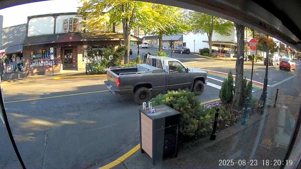 Comox Valley RCMP searching for driver after rainbow crosswalk damaged in Courtenay