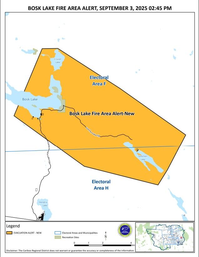 Evacuation Alert issued for the Bosk Lake Fire Area