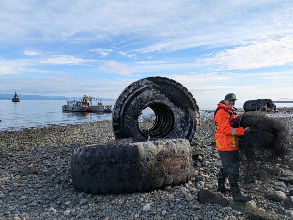 Community partners work together to remove industrial tires from Campbell River shoreline