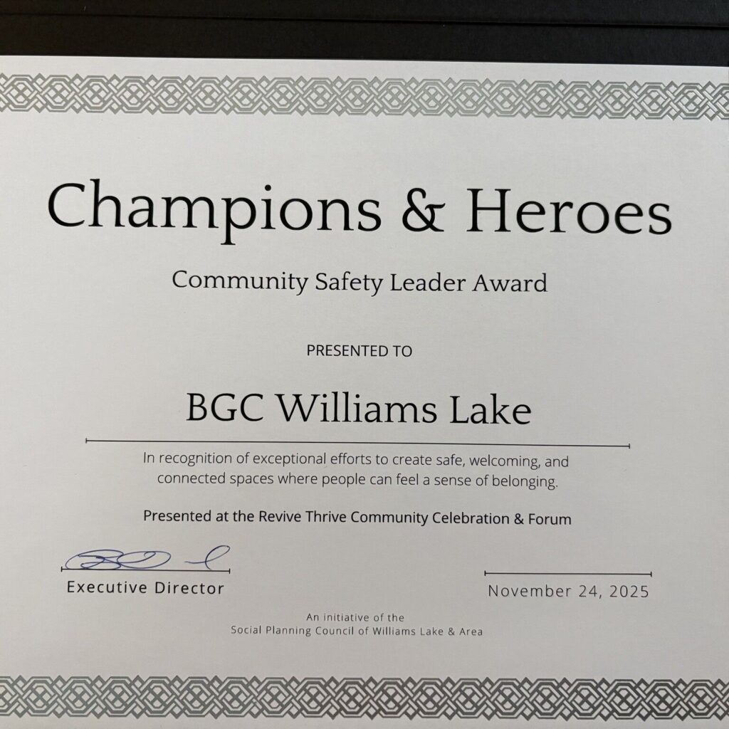 Staff of BGC Williams Lake Club humbled by award
