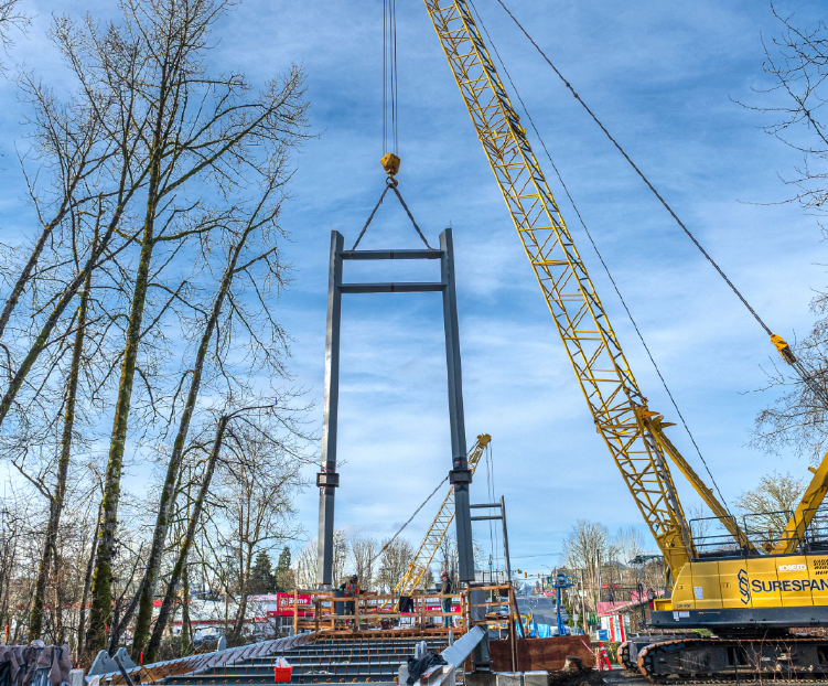 Towers lifted into place in latest update of the 6th Street Bridge project