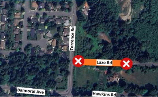 Section of Lazo Road to close this week due to Comox Valley Sewer Conveyance Project