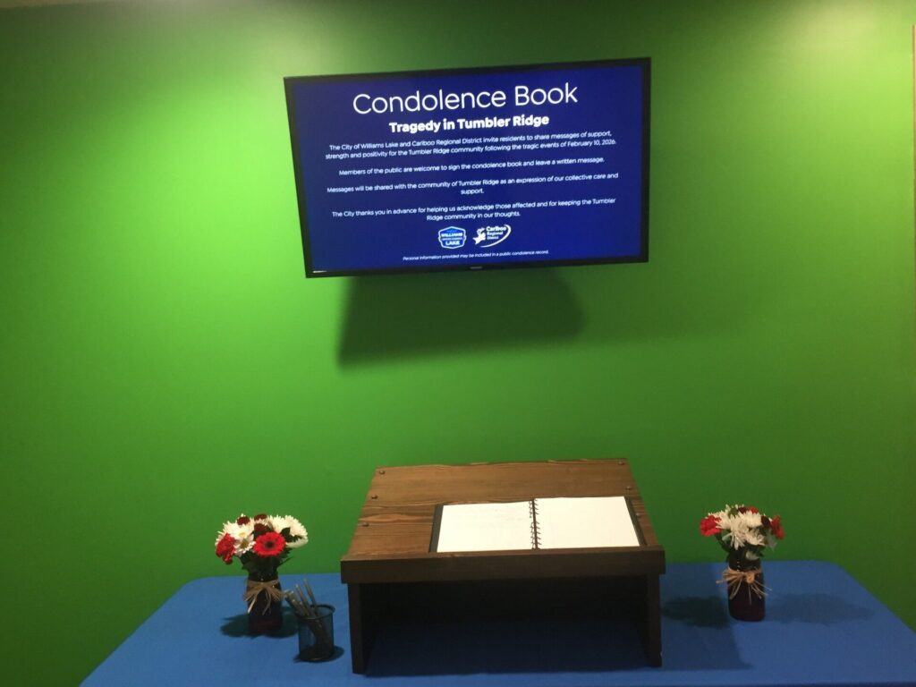 Tumbler Ridge Condolence Book Available to Williams Lake Residents to sign