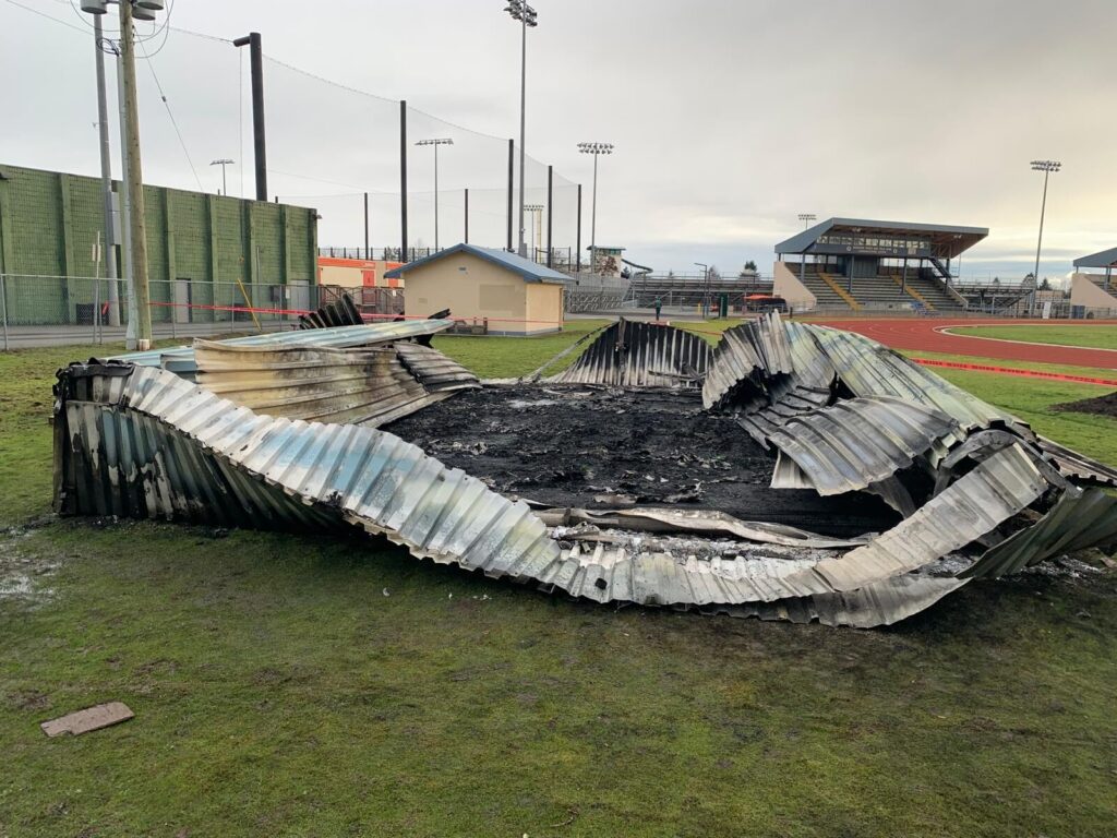 Nanaimo RCMP investigate burned shed full of pole vaulting equipment 
