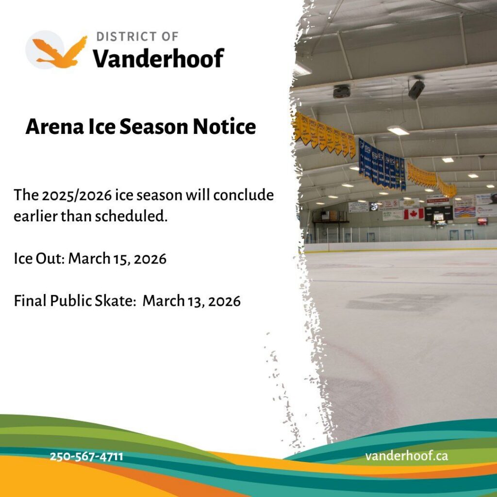 District of Vanderhoof taking out Vanderhoof Arena ice in mid-March