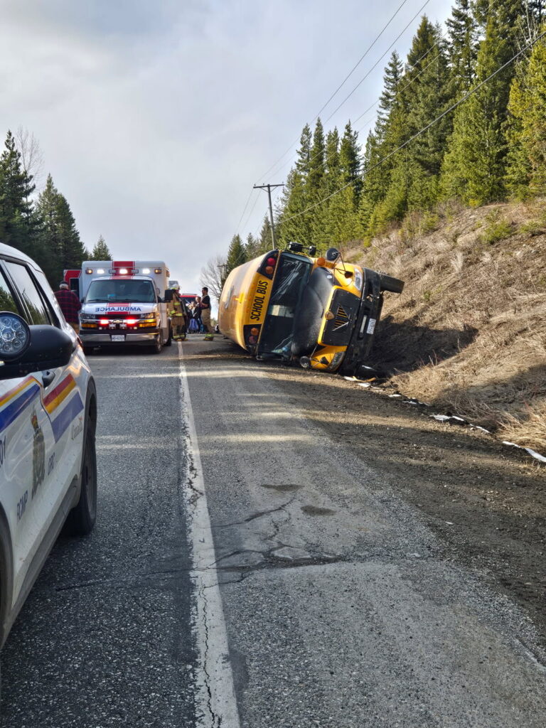 BREAKING: School bus overturns on the Barkerville Highway near Quesnel