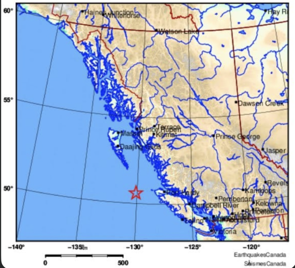4.8 magnitude earthquake reported near Northern Vancouver Island Sunday 