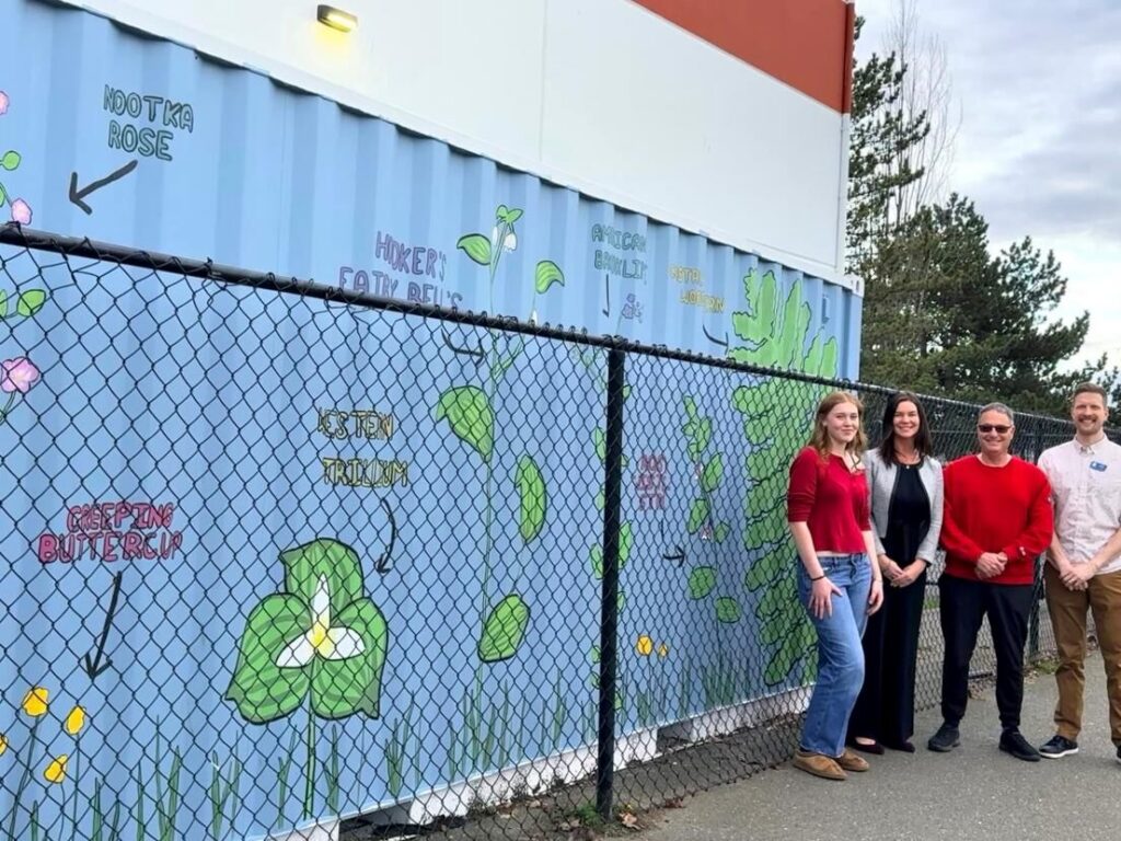Container outside Comox Community Centre now public art piece courtesy of a local youth artist