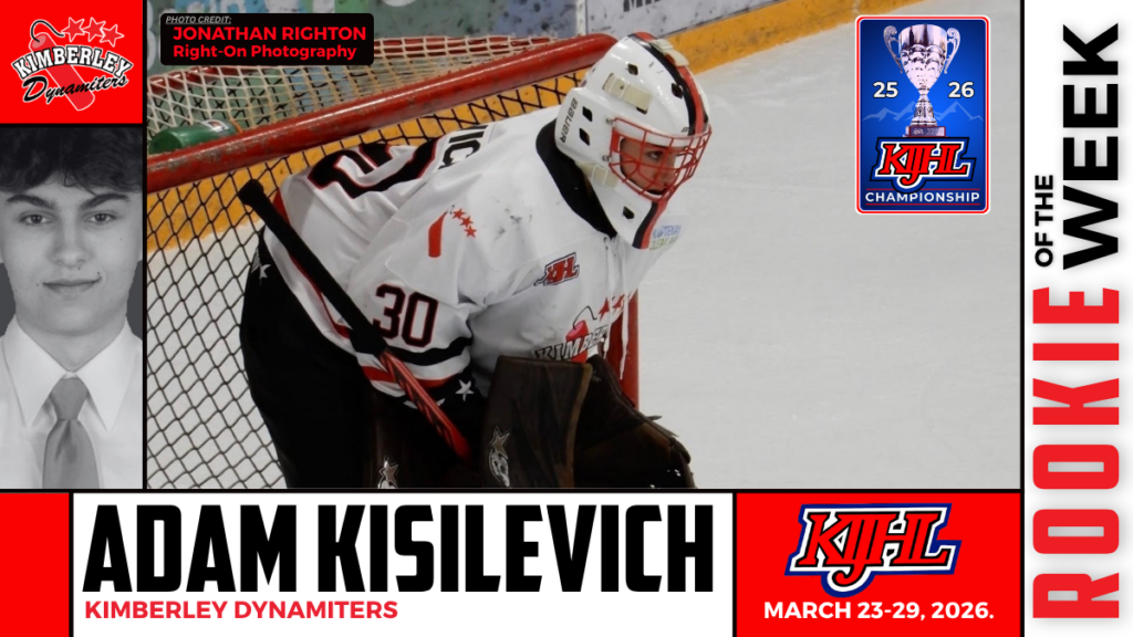 Dynamiters goalie Adam Kisilevich named KIJHL Rookie of the Week